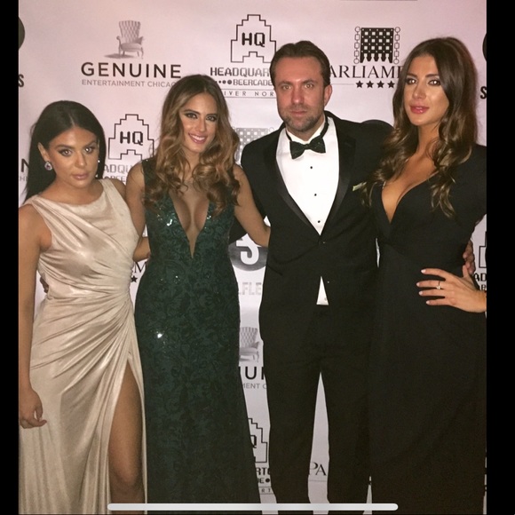 BCBGMAXAZRIA Sleeveless Deep V-Neck Green Gown - Picture 4 of 6